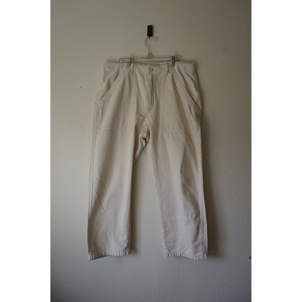 Zara Carpenter Pants Cotton Twill Utility Relaxed Cropped Off-White size  XL